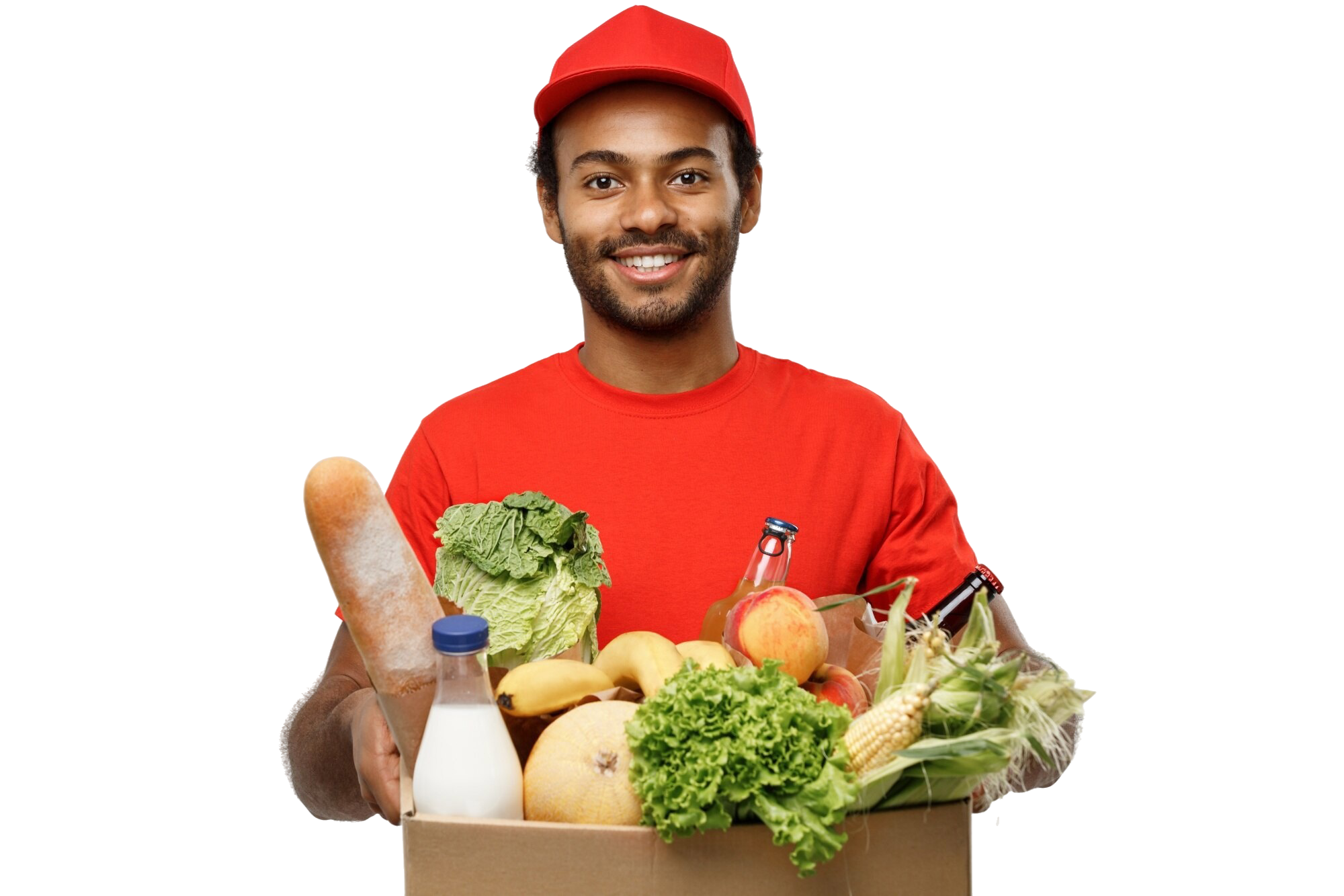 Delivery person with groceries